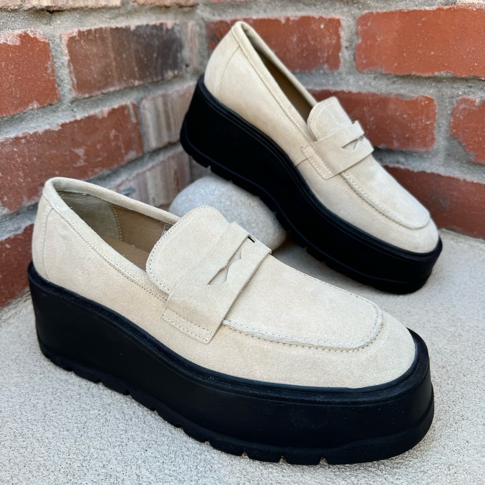 🆕Free People Nico Cappuccino Suede Platform Chunky Loafers Sz 9